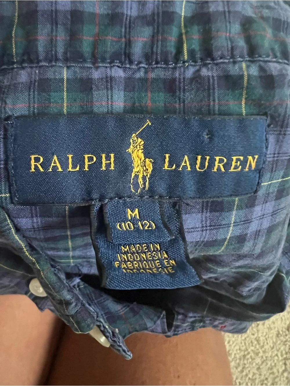 Polo by Ralph Lauren Boys' Navy Green Plaid Button-Down Shirt.  Medium 10-12